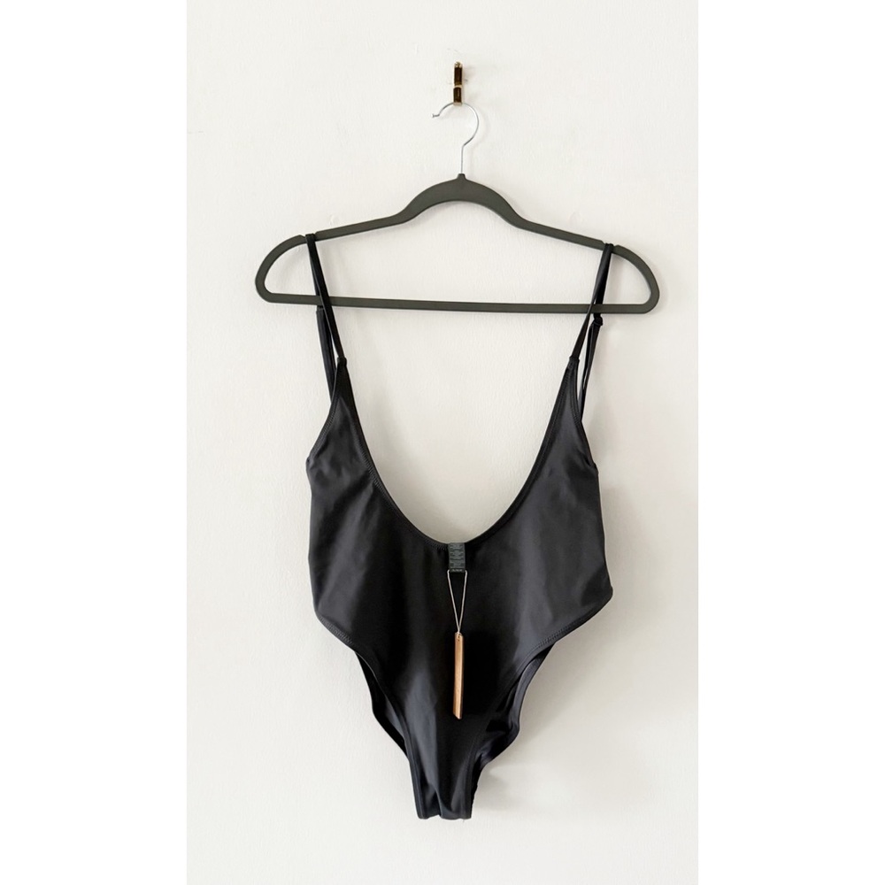 NEW SKIMS Recycled Swim Cut Out Open Bust One Piece in Gunmetal Size XL
